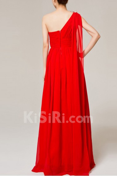 Chiffon One Shoulder Floor Length Corset Dress with Crystal