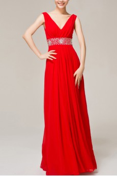 Chiffon V-neck Floor Length Empire Dress with Sequins