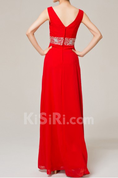 Chiffon V-neck Floor Length Empire Dress with Sequins