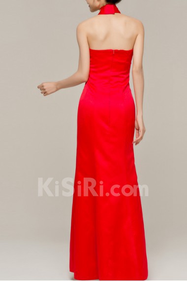 Satin Halter Floor Length Sheath Dress with Handmade Flowers