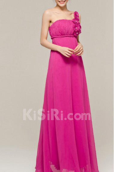 Chiffon One Shoulder Floor Length A-line Dress with Handmade Flowers