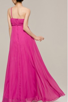 Chiffon One Shoulder Floor Length A-line Dress with Handmade Flowers