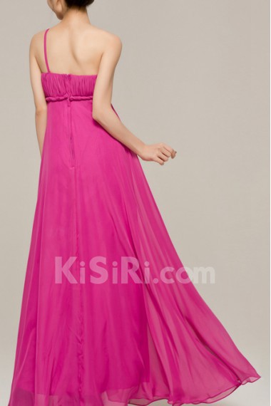 Chiffon One Shoulder Floor Length A-line Dress with Handmade Flowers