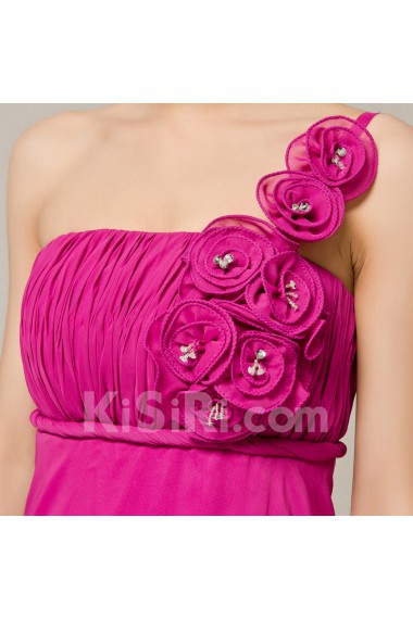 Chiffon One Shoulder Floor Length A-line Dress with Handmade Flowers