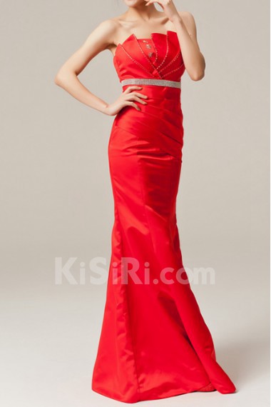 Satin Strapless Floor Length Mermaid Dress with Beading