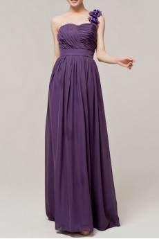 Chiffon One Shoulder Floor Length A-line Dress with Handmade Flowers