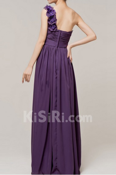 Chiffon One Shoulder Floor Length A-line Dress with Handmade Flowers