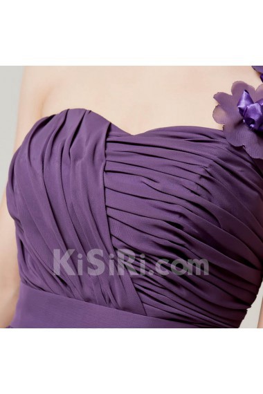 Chiffon One Shoulder Floor Length A-line Dress with Handmade Flowers