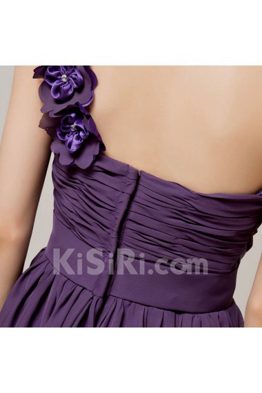 Chiffon One Shoulder Floor Length A-line Dress with Handmade Flowers