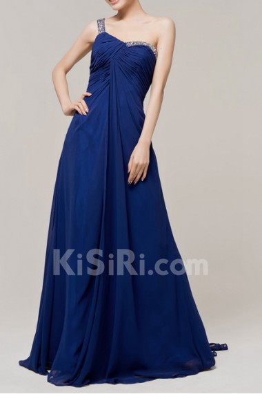 Chiffon One Shoulder Empire Dress with Sequins