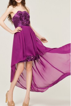 Chiffon Strapless A-line Dress with Handmade Flowers