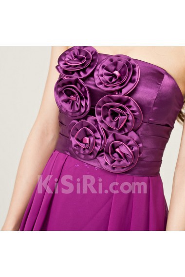 Chiffon Strapless A-line Dress with Handmade Flowers