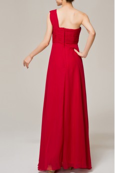 Chiffon One Shoulder Floor Length Empire Dress with Crystal