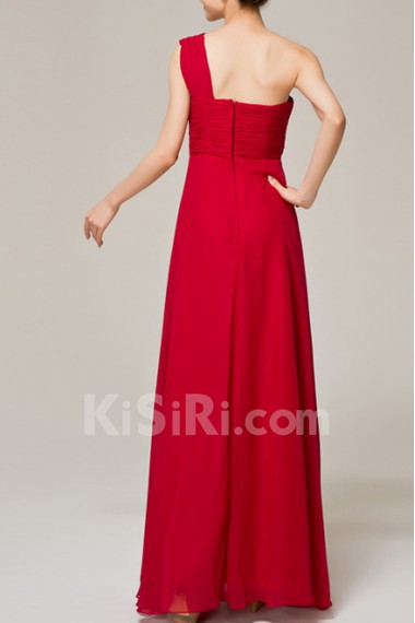 Chiffon One Shoulder Floor Length Empire Dress with Crystal