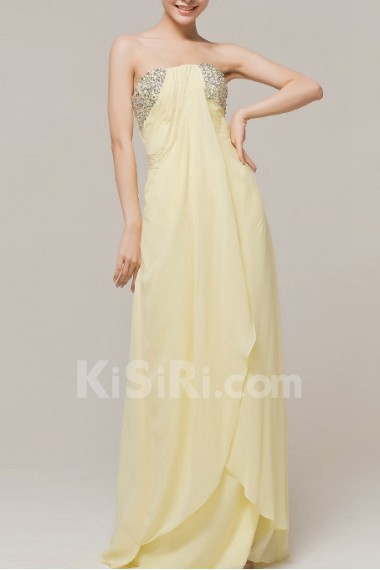 Chiffon Strapless Floor Length Empire Dress with Sequins