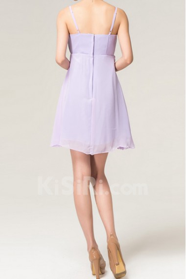 Chiffon Spaghetti Neckline Short Dress with Handmade Flowers