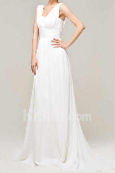 Chiffon Straps Neckline A-line Dress with Crystal