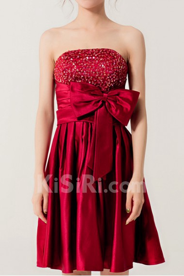 Satin Strapless Short A-line Dress with Crystal