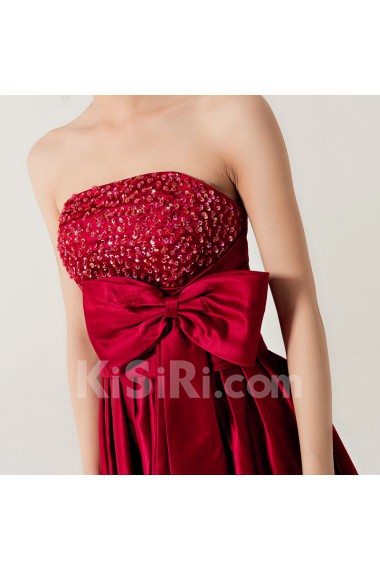 Satin Strapless Short A-line Dress with Crystal