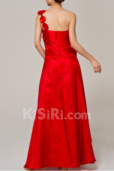 Taffeta One Shoulder Floor Length A-line Dress with Handmade Flowers