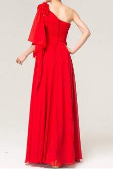 Chiffon One Shoulder Floor Length Empire Dress with Handmade Flowers