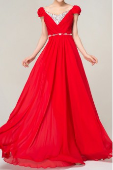 Chiffon V-neck Floor Length A-line Dress with Sequins