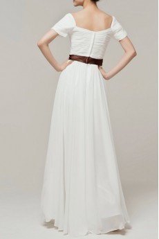 Chiffon Off-the-Shoulder Floor Length A-line Dress with Handmade Flowers