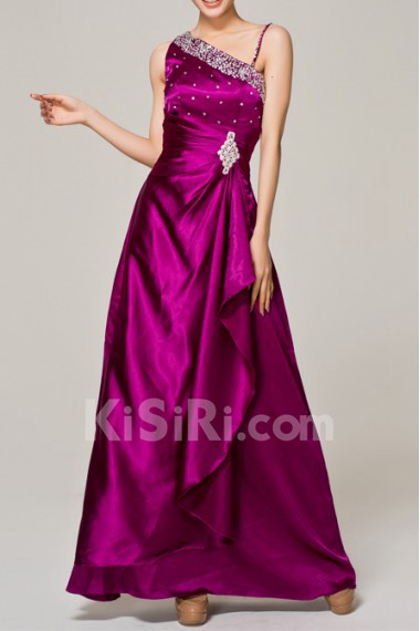 Taffeta Straps Neckline Floor Length A-line Dress with Crystal