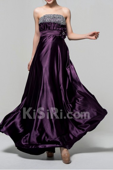 Charmeuse Strapless Floor Length Empire Dress with Sequins