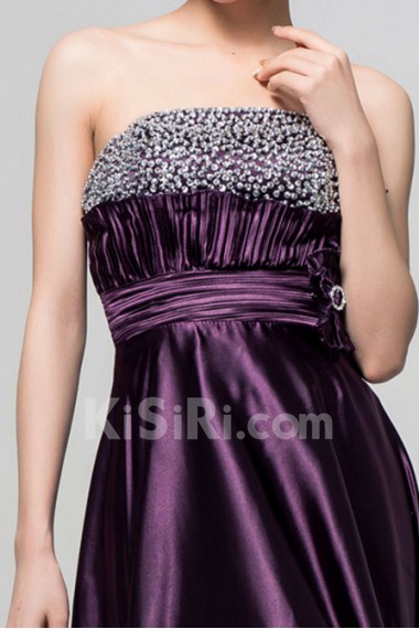 Charmeuse Strapless Floor Length Empire Dress with Sequins