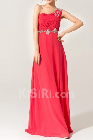 Silk One Shoulder Floor Length A-line Dress with Sequins