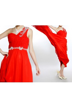 Silk One Shoulder Floor Length A-line Dress with Sequins