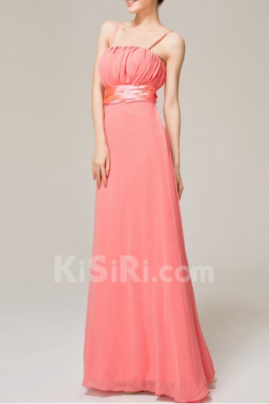 Chiffon Spaghetti Neckline Floor Length A-line Dress with Handmade Flowers