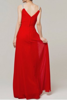 Chiffon V-neck Floor Length Column Dress with Crystal