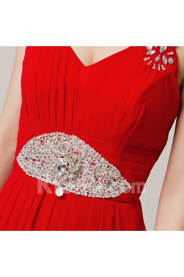 Chiffon V-neck Floor Length Column Dress with Crystal