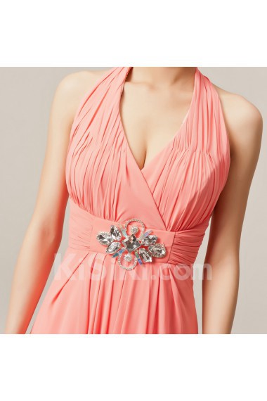 Chiffon Halter Floor Length Corset Dress with Crystal