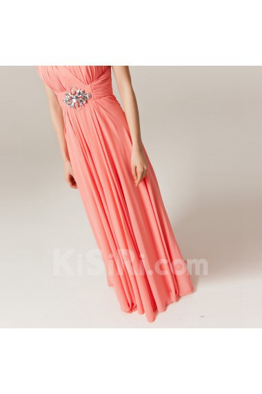 Chiffon Halter Floor Length Corset Dress with Crystal