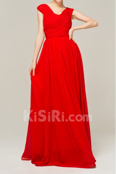 Chiffon V-neck Floor Length Corset Dress with Crystal