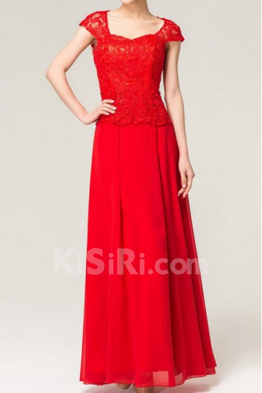 Lace Square Neckline Floor Length A-line Dress