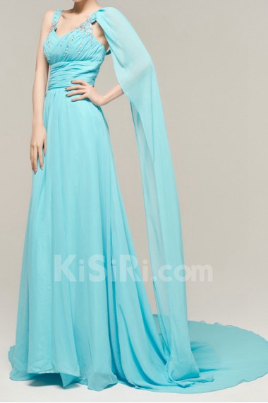 Chiffon V-neck A-line Dress with Crystal