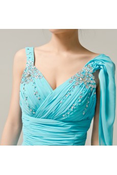 Chiffon V-neck A-line Dress with Crystal