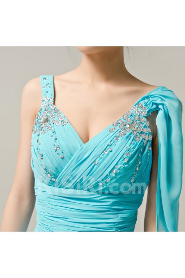 Chiffon V-neck A-line Dress with Crystal