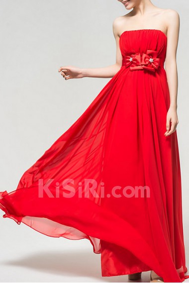 Chiffon Strapless Floor Length Empire Dress with Handmade Flowers