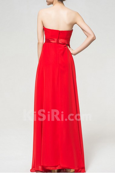 Chiffon Strapless Floor Length Empire Dress with Handmade Flowers