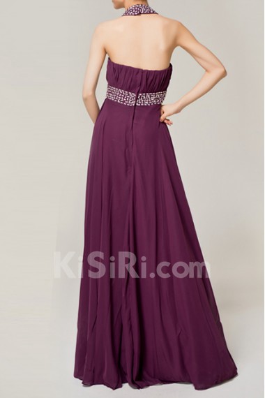 Chiffon Halter Floor Length Empire Dress with Crystal