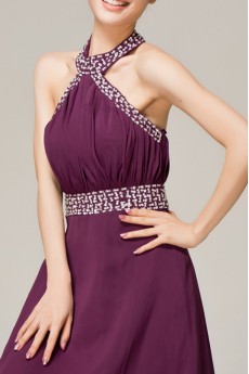 Chiffon Halter Floor Length Empire Dress with Crystal