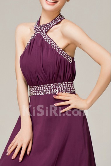 Chiffon Halter Floor Length Empire Dress with Crystal