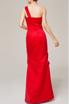 Satin One Shoulder Floor Length Sheath Dress with Crystal