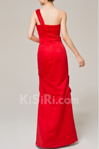 Satin One Shoulder Floor Length Sheath Dress with Crystal