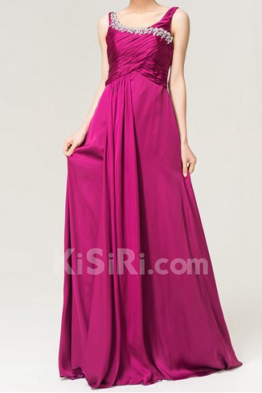 Charmeuse Scoop Neckline Floor Length Empire Dress with Crystal